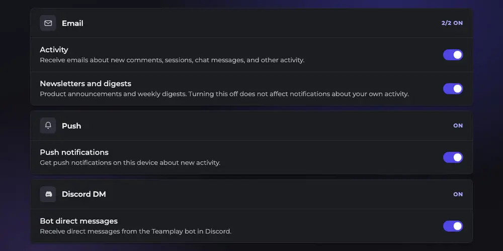 One switch per channel, and the setting stays where you put it.
